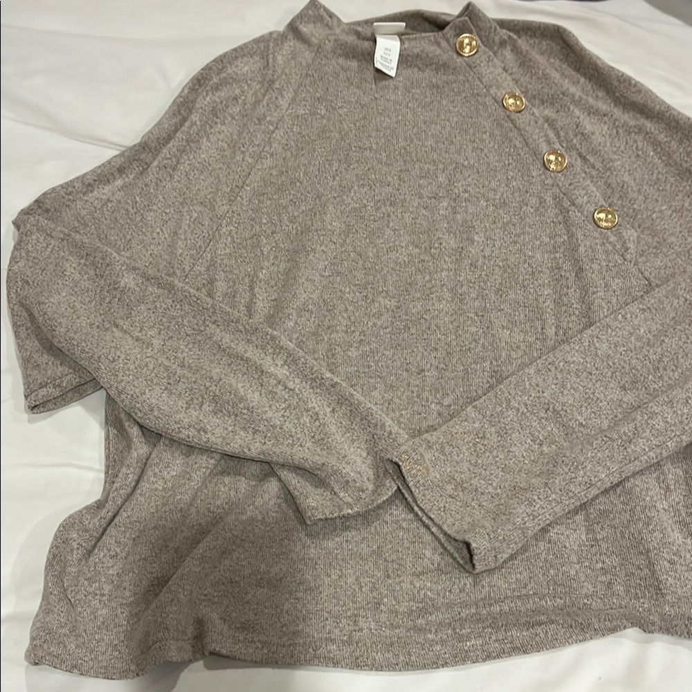 Elegant Taupe Button-Detail Women's Top